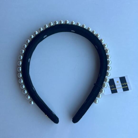 RARE Lele Sadoughi Timeless Chic Pearls Jet Black Velvet Slim Headband - Picture 6 of 9